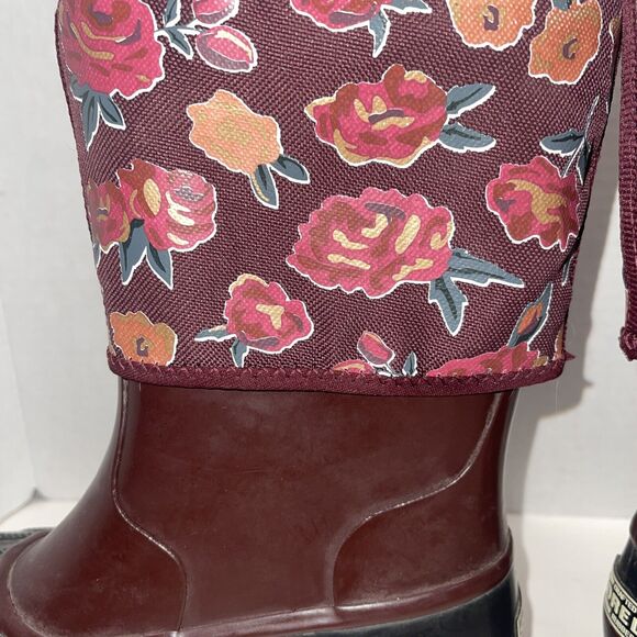 Sorel Maroon Floral Waterproof Slip-On Snow Boots Size 3 Fleece Lined - Picture 3 of 9